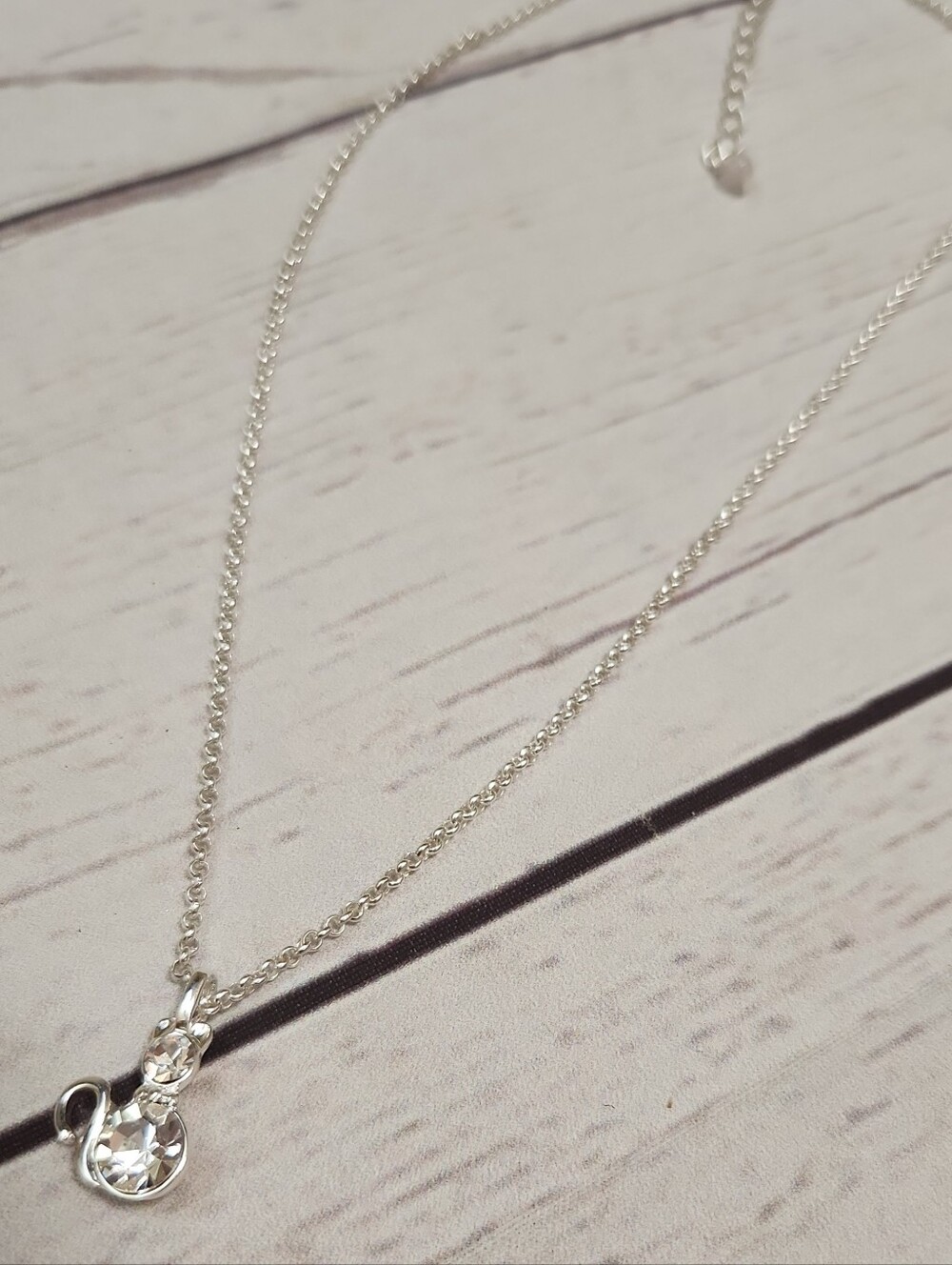 Crystal Cat Pendant Necklace in Silver